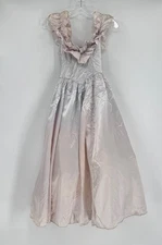 Gunne Sax Jessica McClintock Vintage Pink Blue Satin Ruffle Midi Dress Sz 3