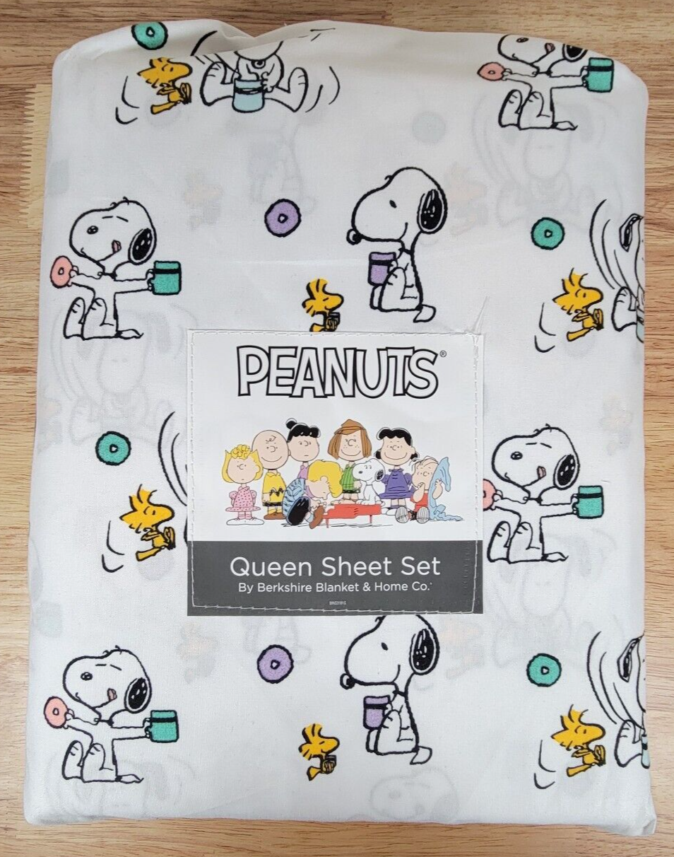 Snoopy Woodstock Coffee Donuts Queen Sheet Set 4-Piece