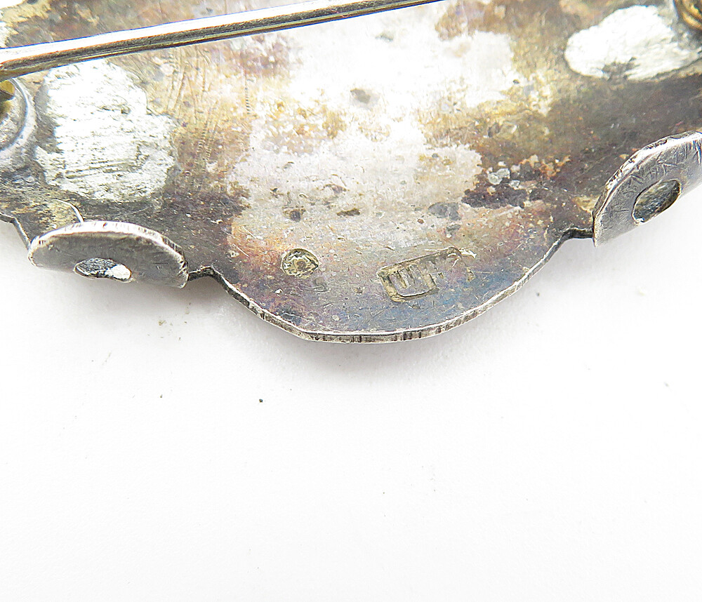 JAPAN 925 Silver Vintage Antique Two Tone Floral Pattern Brooch