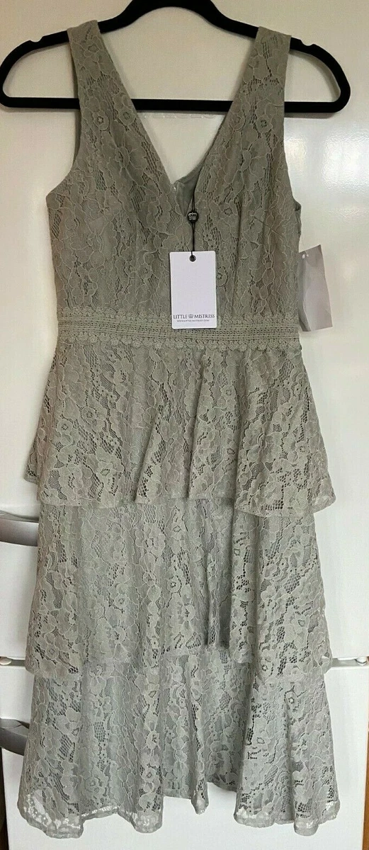 LITTLE MISTRESS Lace Tiered Lined Green Dress Size 8 New Tags