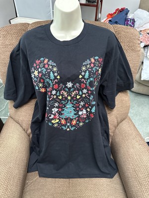 Disney Christmas Mickey Head Black Women Size XL Crew Neck Short Sleeve T-Shirt