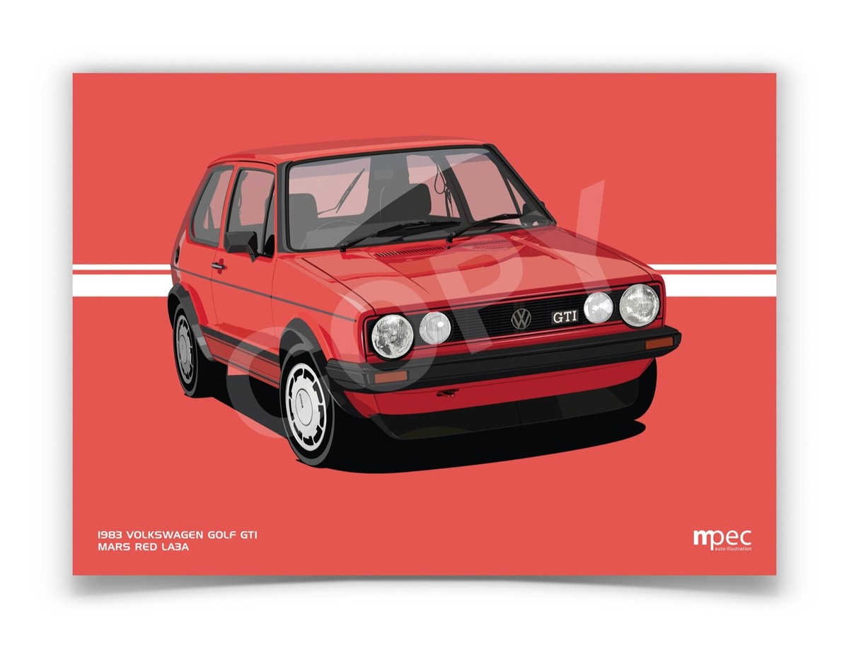 Volkswagen Golf GTI Mk1 Red Illustration Landscape Various