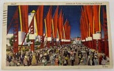 Avenue of The Flags 1933 Chicago Worlds Fair Linen Postcard