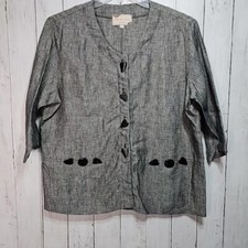 Nwot Vintage Earth Song Grey Linen Button Down Light Jacket Size 12p Lagenlook