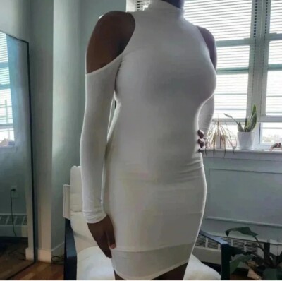 Lovers & Friends Womens Sexy Maddox dress Cold Shoulder Bodycon Cream Size Small