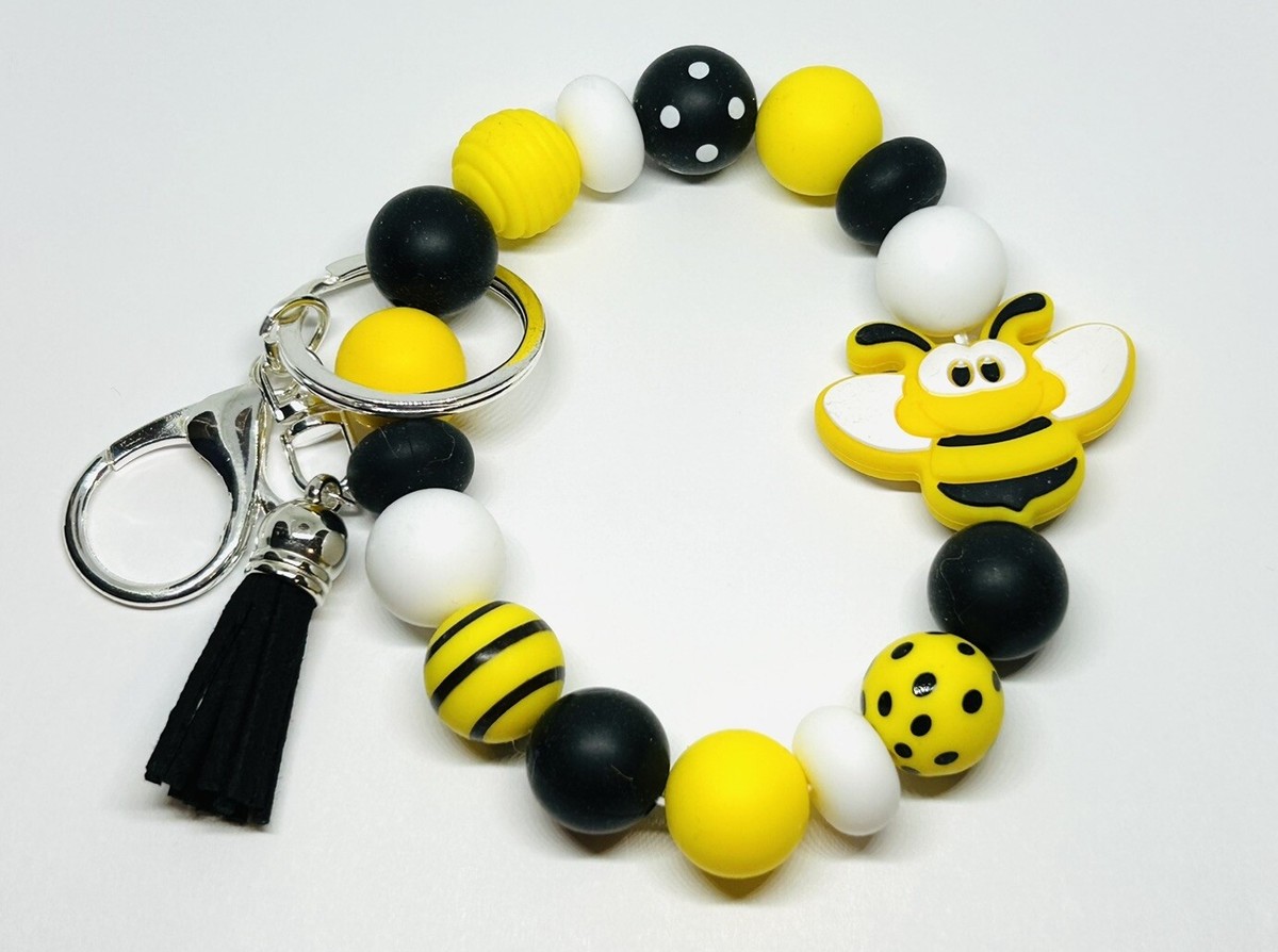 Bumblebee Wristlet Bee Bracelet Keychain Black and Yellow