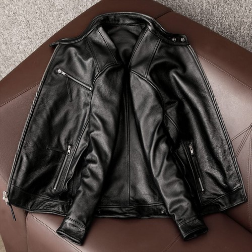 Premium Men's sheep Black Leather Jacket - Picture 6 of 8