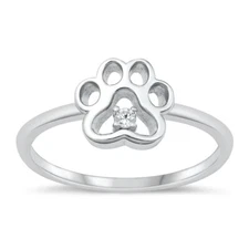 .925 Sterling Silver Puppy Dog Paw Print CZ Ring NEW Available in Sizes 4 to 10