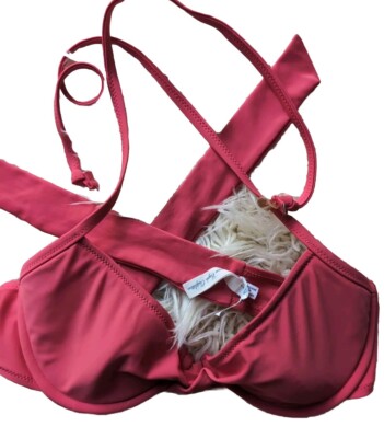 American Eagle Swim Bikini Top S Hot Pink String Halter Light