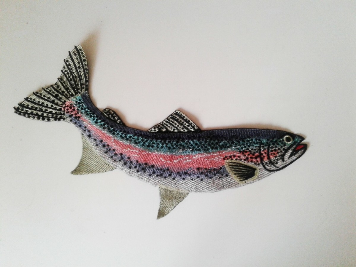 Fish Rainbow Trout Handmade Embroidered Patch with sequins