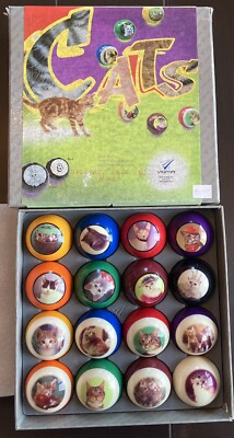 Vigma Billiard Ball Set Pool Cats Edition RARE Cute Funny Complete Set In Box