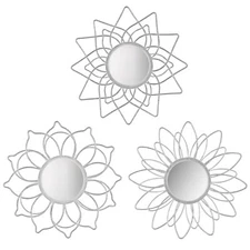 Silver Mirrors for Wall Metal Flower Mirrors Home Decoration Wall Art Decorat...