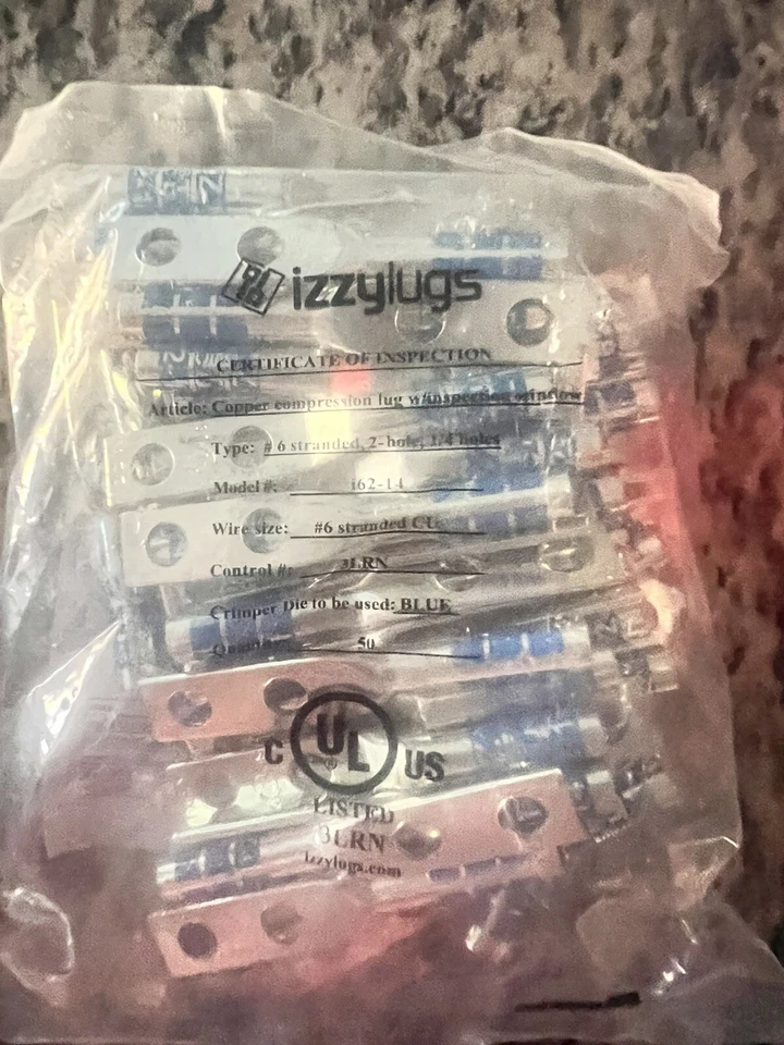 Izzy Lugs i62-14 Copper Compression Lug, #6 stranded 2 hole 1/4" hole BAG OF 50 - Image 2 of 2
