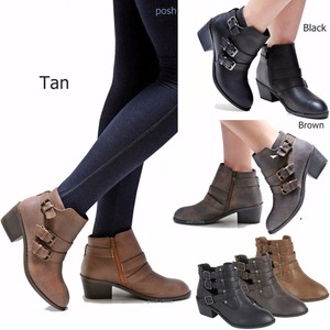 New-Women-Eury-Black-Tan-Brown-Western-Ankle-Booties-Riding-Low-Heel-Boots-5-10