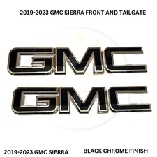Front & Rear Emblem Black Chrome Fit For 2019-2023 GMC Sierra 1500 2500HD 3500HD