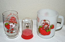 Vintage 3 piece STRAWBERRY SHORTCAKE lot COFFEE CUP Juice Glass charm USA EUC