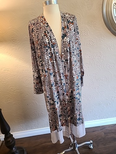 LOGO Lori Goldstein Duster 3XP Multicolor Mosaic Print Chiffon Hem New
