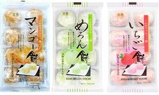 3 PACK STRAWBERRY,MELON GREEN TEA RICE CAKE DAIFUKU KURI MOCHI 7.4OZ EACH