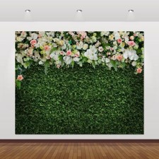 Greenery Backdrop with Flowers Mother'S Day Background Green Leaves White Flo...