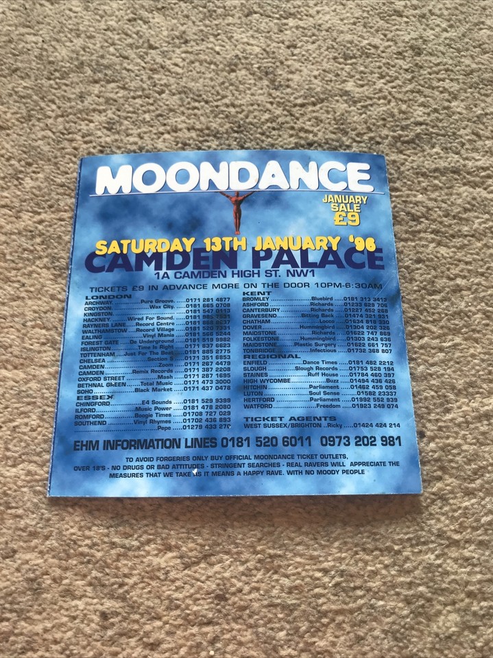 Moondance 13 January 1996 @ Camden Palace Rave Flyer Flyers | eBay