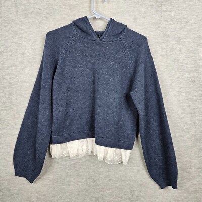 AQUA GIRLS Heather Navy Blue Wool Blend Layered Sweater Size XL NEW