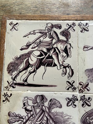 Antike Fliesen  1700-1750 Fliesenbild Tableau delft tile Reiter  sehr selten!