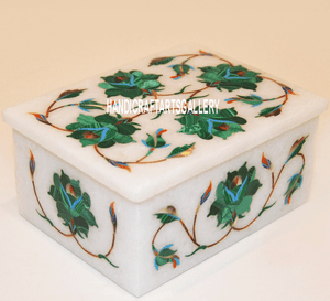 4"x3"x2" White Marble Handicraft Jewelry Box Rare Malachite Gemstone Decor H3175 4"x3"x2" White Marble Handicraft Jewelry Box Rare Malachite Gemstone Decor H3175
