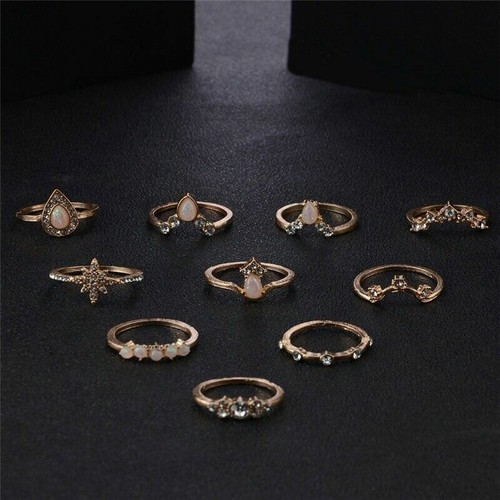 NEW Boho Midi Punk Vintage Finger Jewelry Set Pcs/set Ring Knuckle 10 Gold Rings - Picture 2 of 6
