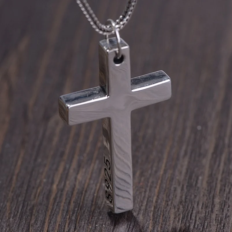 Minimalist S925 Sterling Silver Cross Pendant Necklace for Men and Women Unisex Gift
