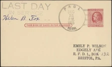 U.S., 1955. Nebraska Postal History Last Day Card, Paul
