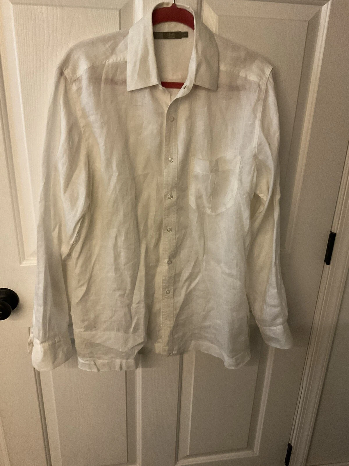 Raffi Men’s 100% linen shirt L/sleeve White Sz 46” chest