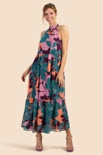 NWT Trina Turk  Multi-Color Floral Sunglasses Halter Tiered Maxi Dress, Size M