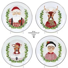 Target Threshold SANTA & REINDEER 6.5" Appetizer Dessert Plate Set 4 Red Green
