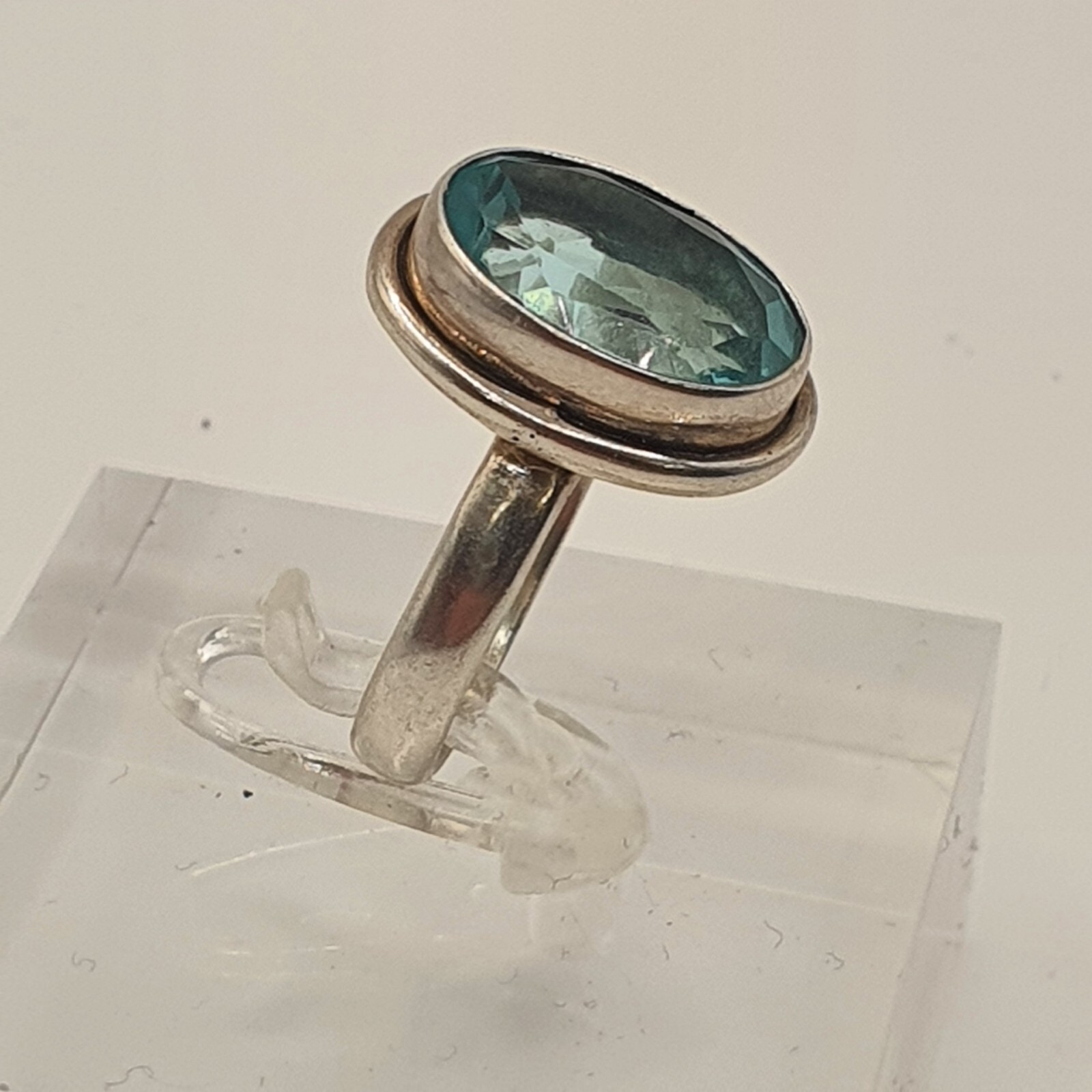 Photo 4 of Sterling Silver Aqua Coloured CZ Ring Size N (R10)