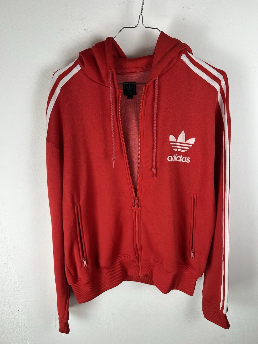 Adidas Hoodie Felpa Cappuccio Rosso Bianco Taglia L Uomo Uomo Men