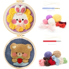 DIY Punch Needle Kits for Beginners Rug Hooking Kit with Embroidery Hoops