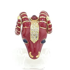 Ciner Vintage Red Enamel Jeweled Rams Head Brooch 