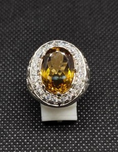 Authentic 3.5Ct Oval Cut Lab Created Citrine Men's Engagement Ring 14K White Gold Plated