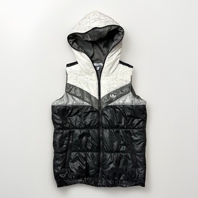 Adidas Originals Weste Schwarz Grau Weiß Trefoil Hooded Puffer 34 XS 