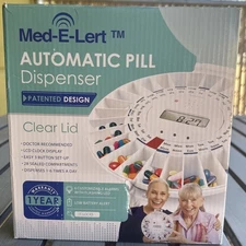Med-E-Lert Premium Automatic Pill Dispenser Clock Display Clear Solid Lid W/Key