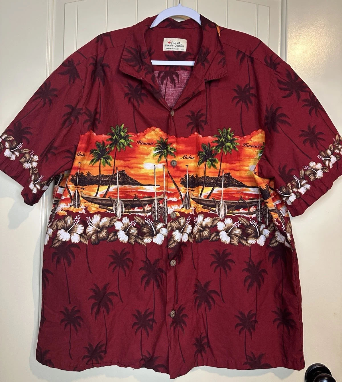 Royal Creations Mens Hawaiian Shirt Size 3XL Floral Volcano Made In Hawaii GUC