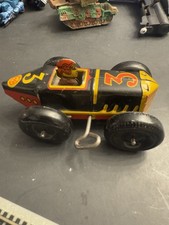 Vintage Marx 3 Tin Litho Racer Windup Race Car w/ Driver  Balloon Tires