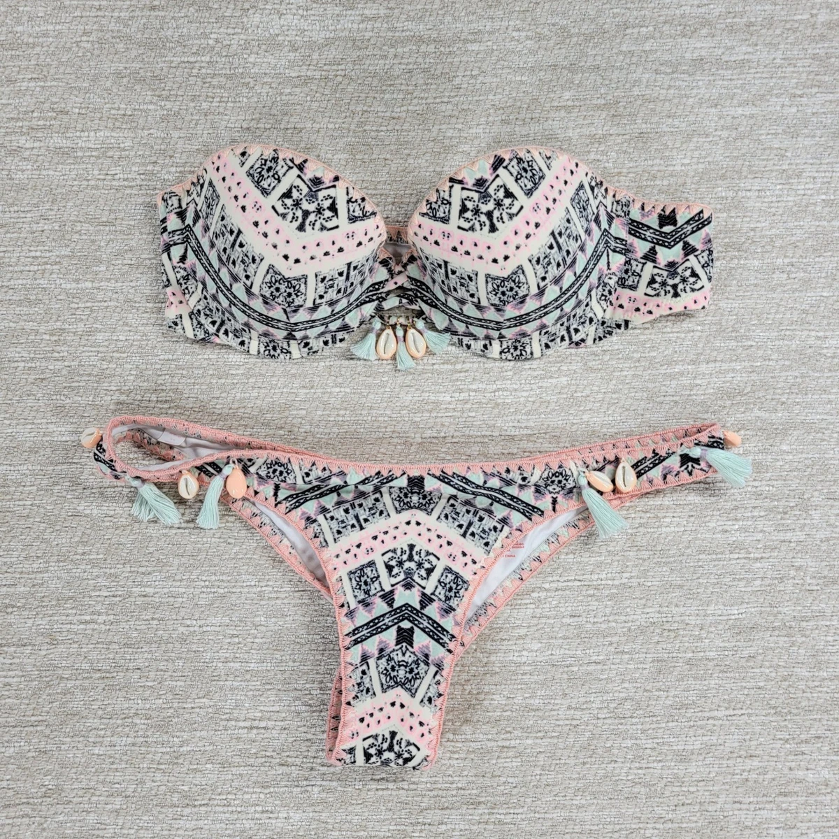 【34B/S】Victorias Secret新品ビキニセット Victoria's Secret 34B BRA SET+garter+S TEDDY HOT PINK HEART