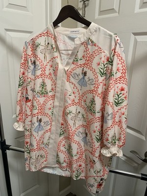 CheryBetty Christmas Ballet Print Blouse Women 2XL Nutcracker Holiday Top