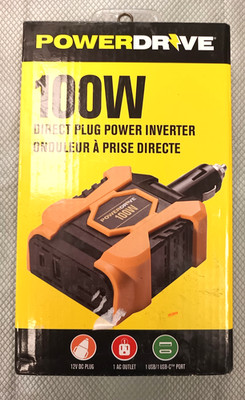 PowerDrive 100 Watt Direct Plug Inverter with 1 AC and 2 USB Ports PD100D