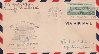 1933 ZEPPELIN CHICAGO RIDE USA POST CHICAGO SEVILLE NEW YORK