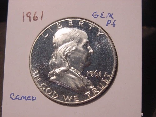 1961 FRANKLIN HALF GEM PROOF CAMEO WHITE COLOR NICE LUSTER POPULAR BETTER DATE