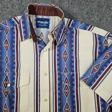 Vintage Wrangler Pearl Snap Aztec Southwestern Rodeo Cowboy Shirt Medium Read