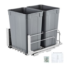 VEVOR Double Pullout Waste Container Kitchen Trash Can Soft Close Grey 35QTx2