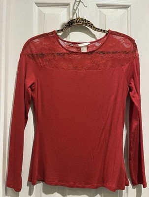 H&M Lace Top Red Shirt M